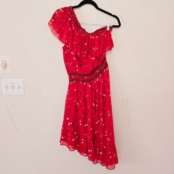 New Joie Hafsa Silk One Shoulder Midi Dress Red Floral Asymmetric Women's Size S - Picture 5 of 13